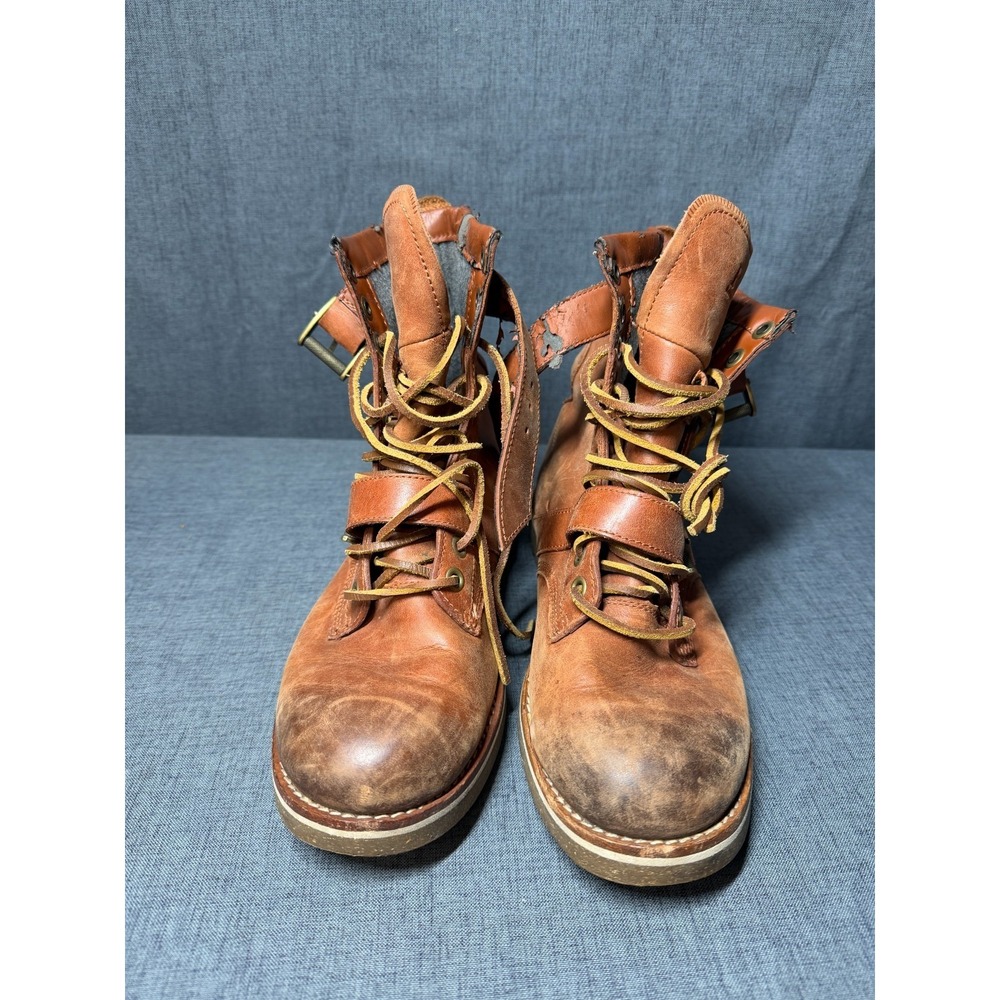 Polo Ralph Lauren Maurice Leather Buckle Boots Mens 8.5D Brown Combat Distressed - Picture 2 of 16
